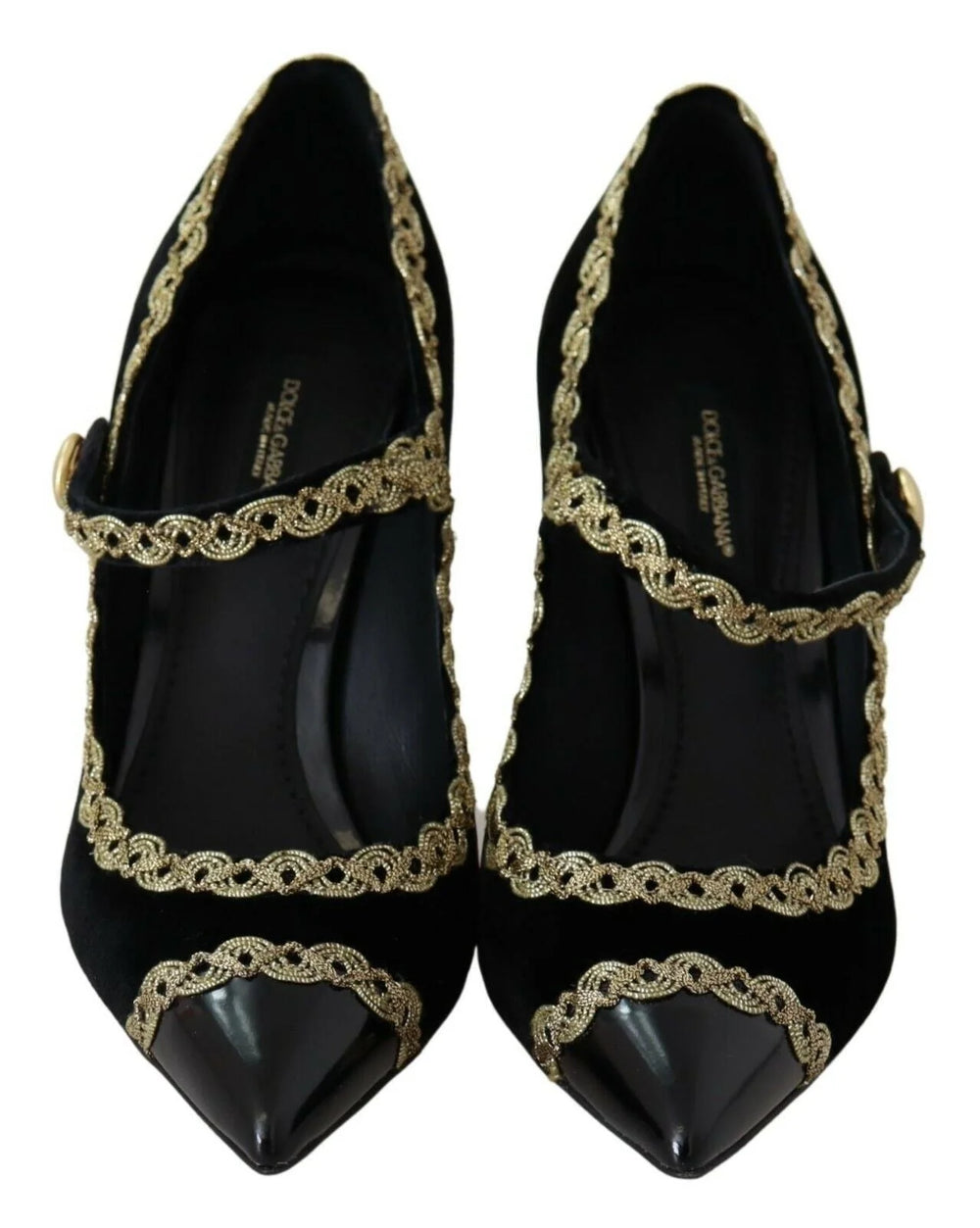 Dolce & Gabbana Black Embellished Velvet Mary Jane Pumps Shoes - EU35/US4.5 - Heels