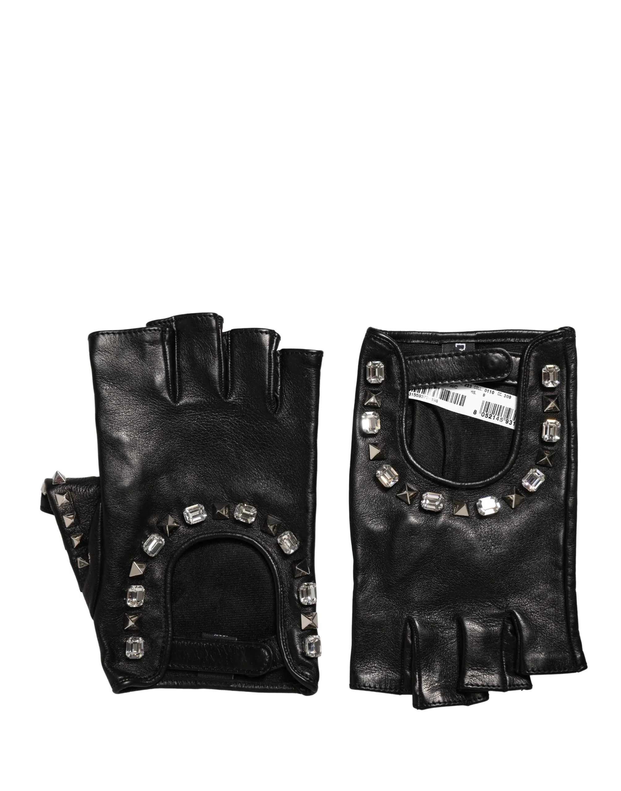 Dolce & Gabbana Black Embellished Wrist Length Mitten Women Gloves - 9 | M