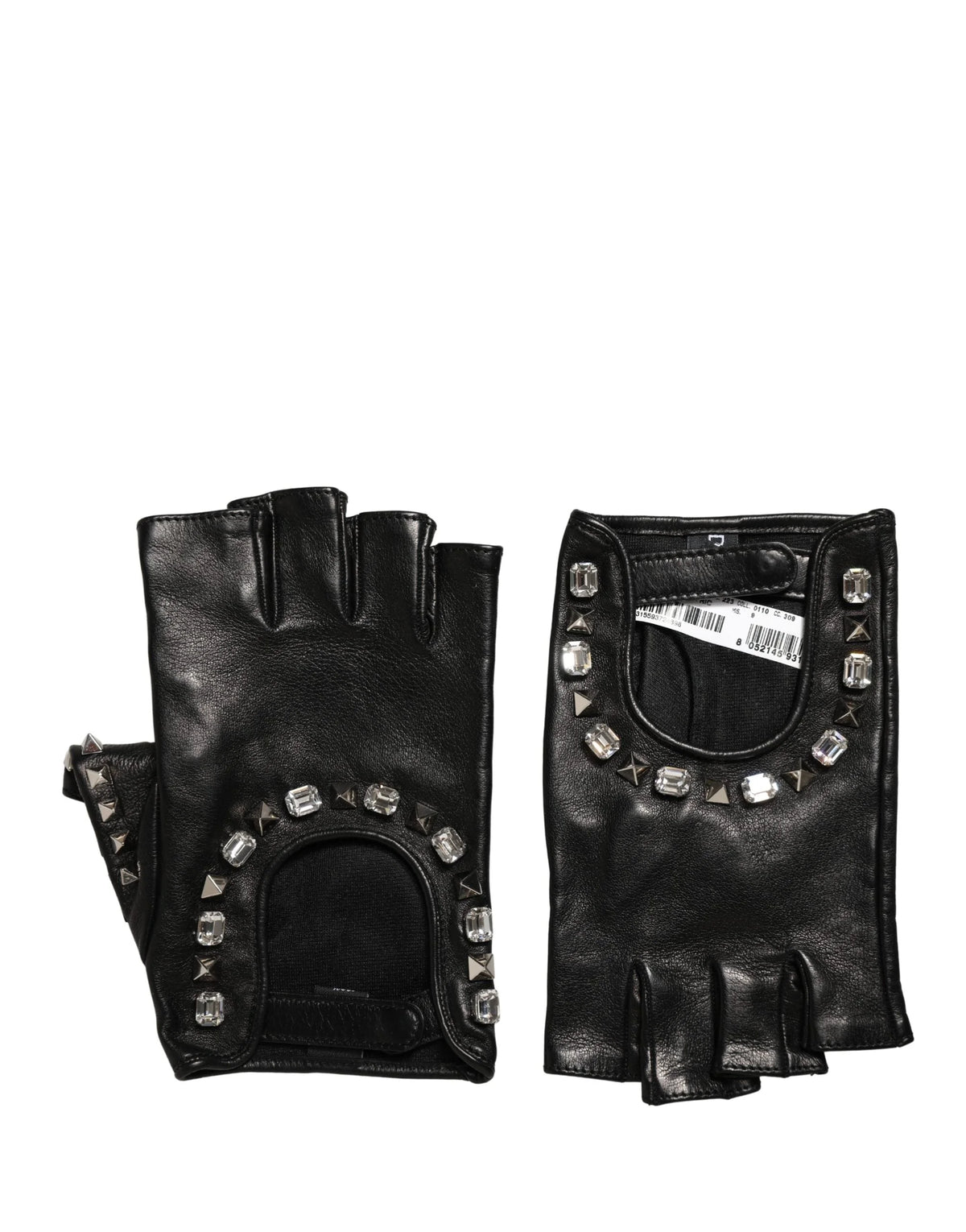 Dolce & Gabbana Black Embellished Wrist Length Mitten Women Gloves - 9 | M