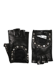 Dolce & Gabbana Black Embellished Wrist Length Mitten Women Gloves - 9 | M