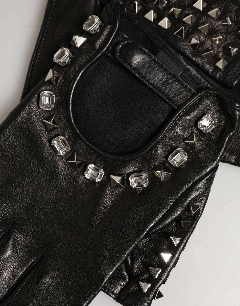 Dolce & Gabbana Black Embellished Wrist Length Mitten Women Gloves - 9 | M