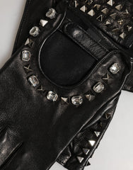 Dolce & Gabbana Black Embellished Wrist Length Mitten Women Gloves - 9 | M