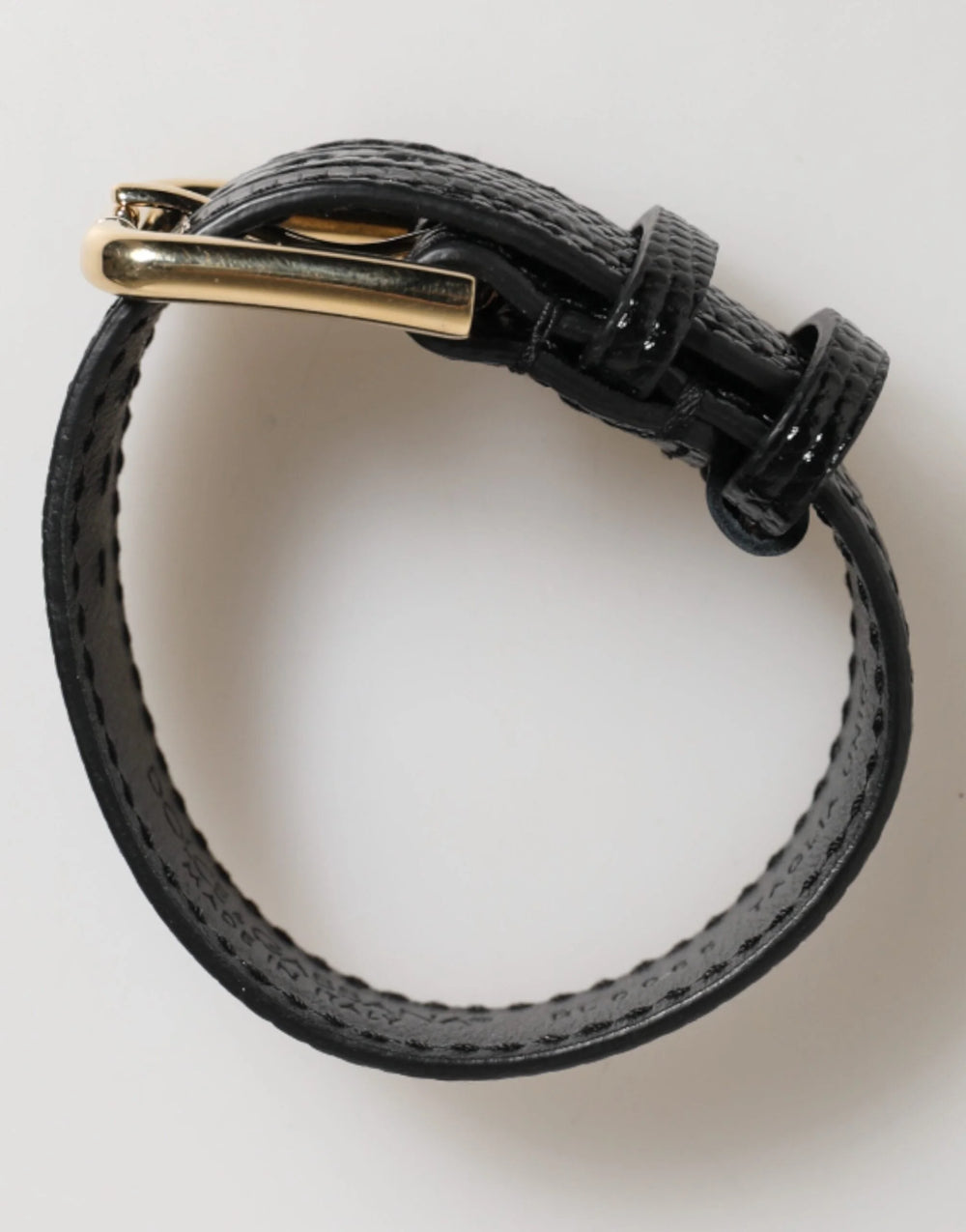 Dolce & Gabbana Black Embossed Leather Gold Buckle Belt Strap Bracelet - Belts