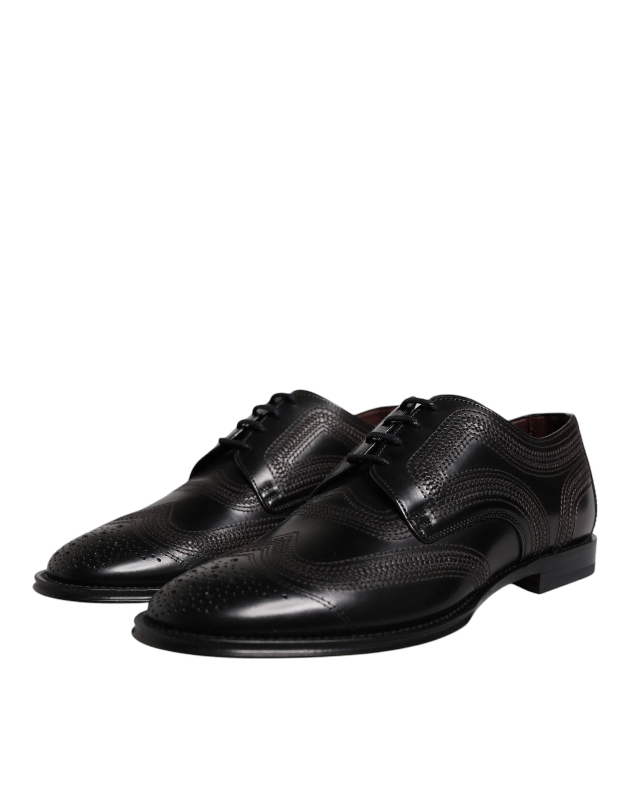 Dolce & Gabbana Black Embroidered Classic Leather Derby Dress Shoes - EU41/US8 - Shoes