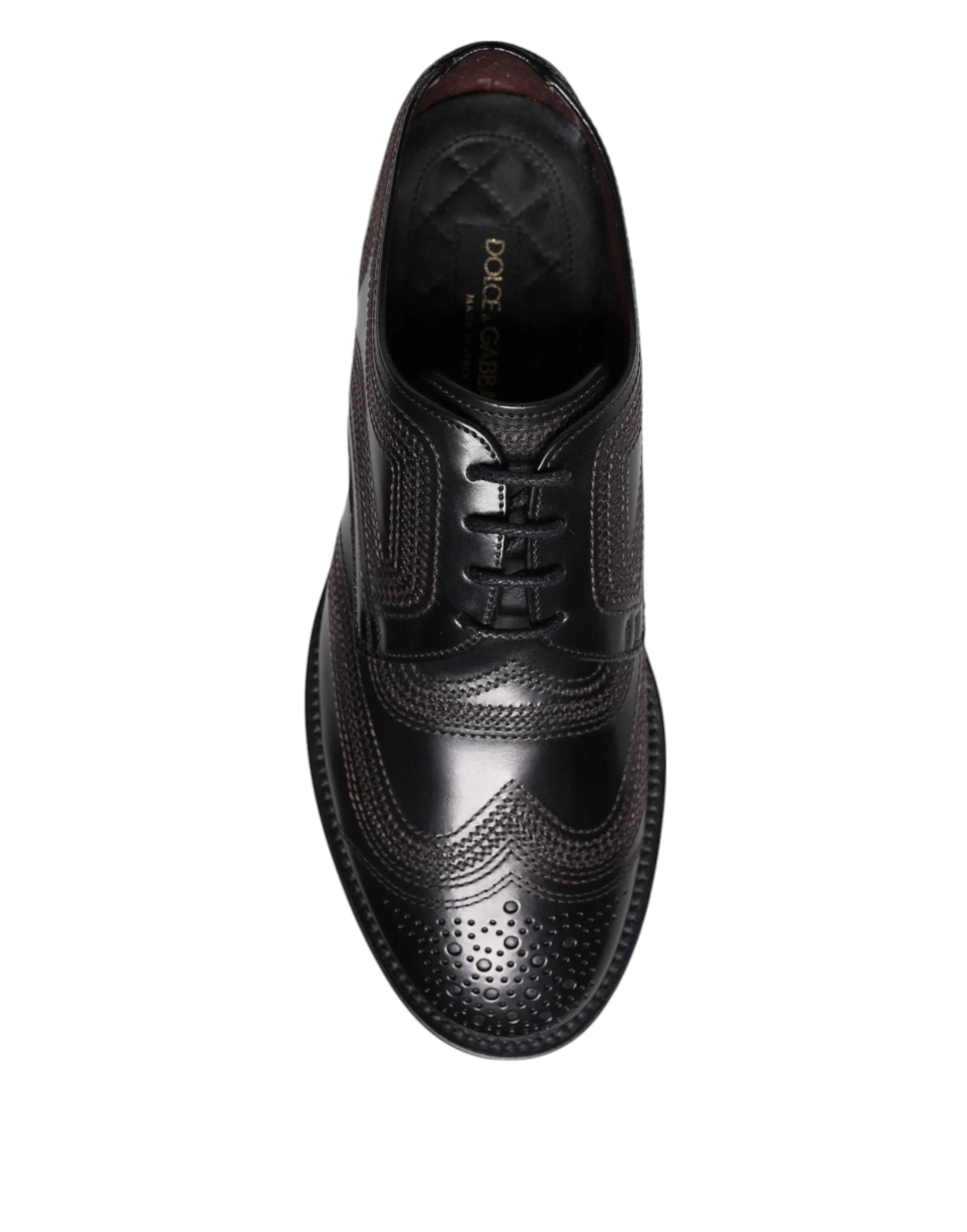 Dolce & Gabbana Black Embroidered Classic Leather Derby Dress Shoes - EU41/US8