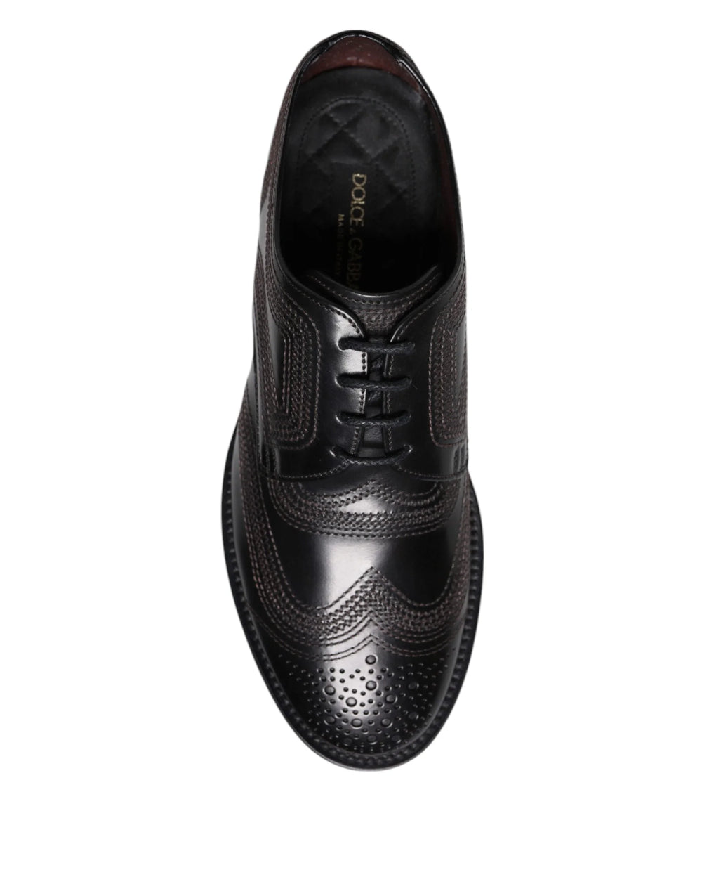 Dolce & Gabbana Black Embroidered Classic Leather Derby Dress Shoes - EU41/US8