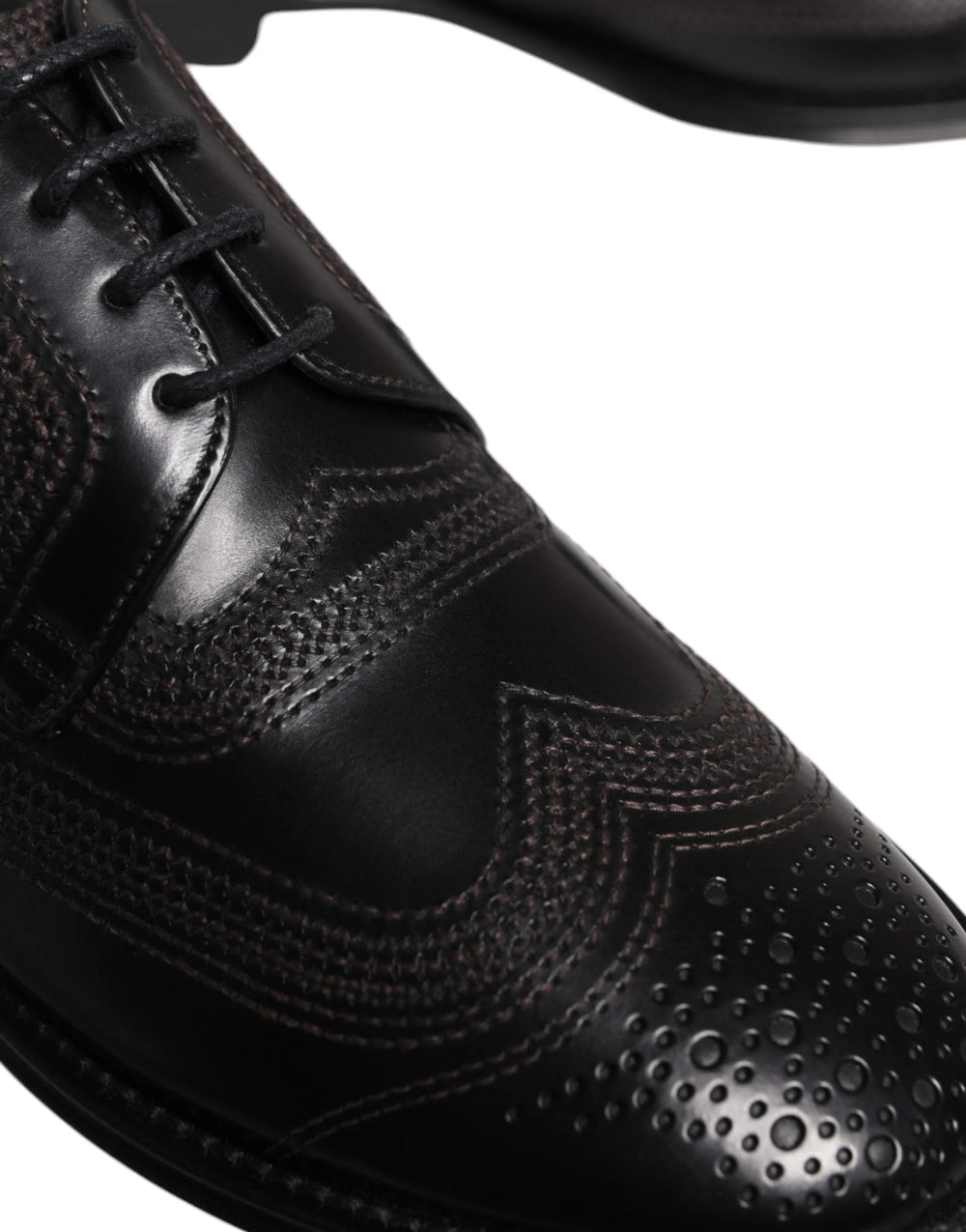 Dolce & Gabbana Black Embroidered Classic Leather Derby Dress Shoes - EU40/US7