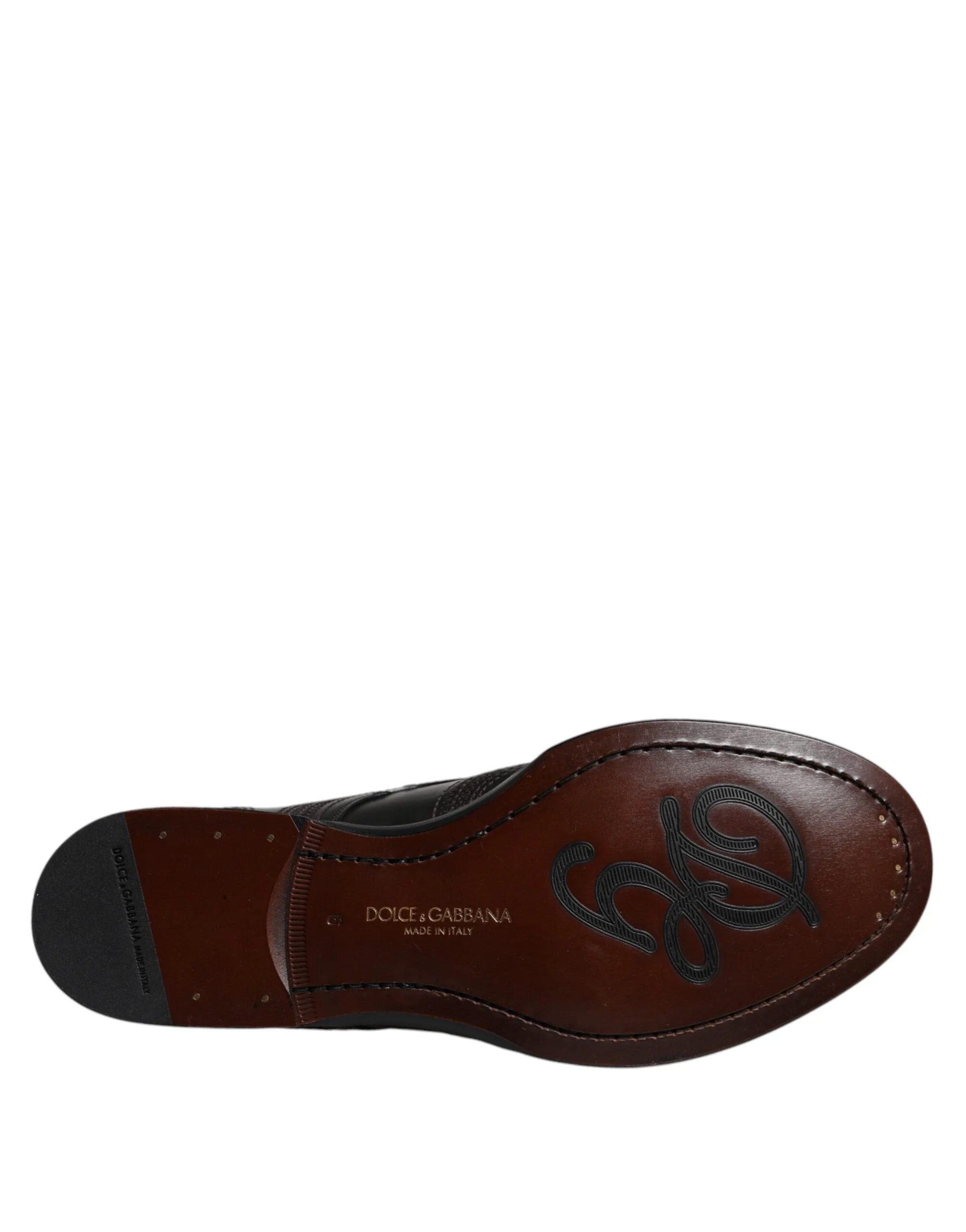 Dolce & Gabbana Black Embroidered Classic Leather Derby Dress Shoes - EU41/US8
