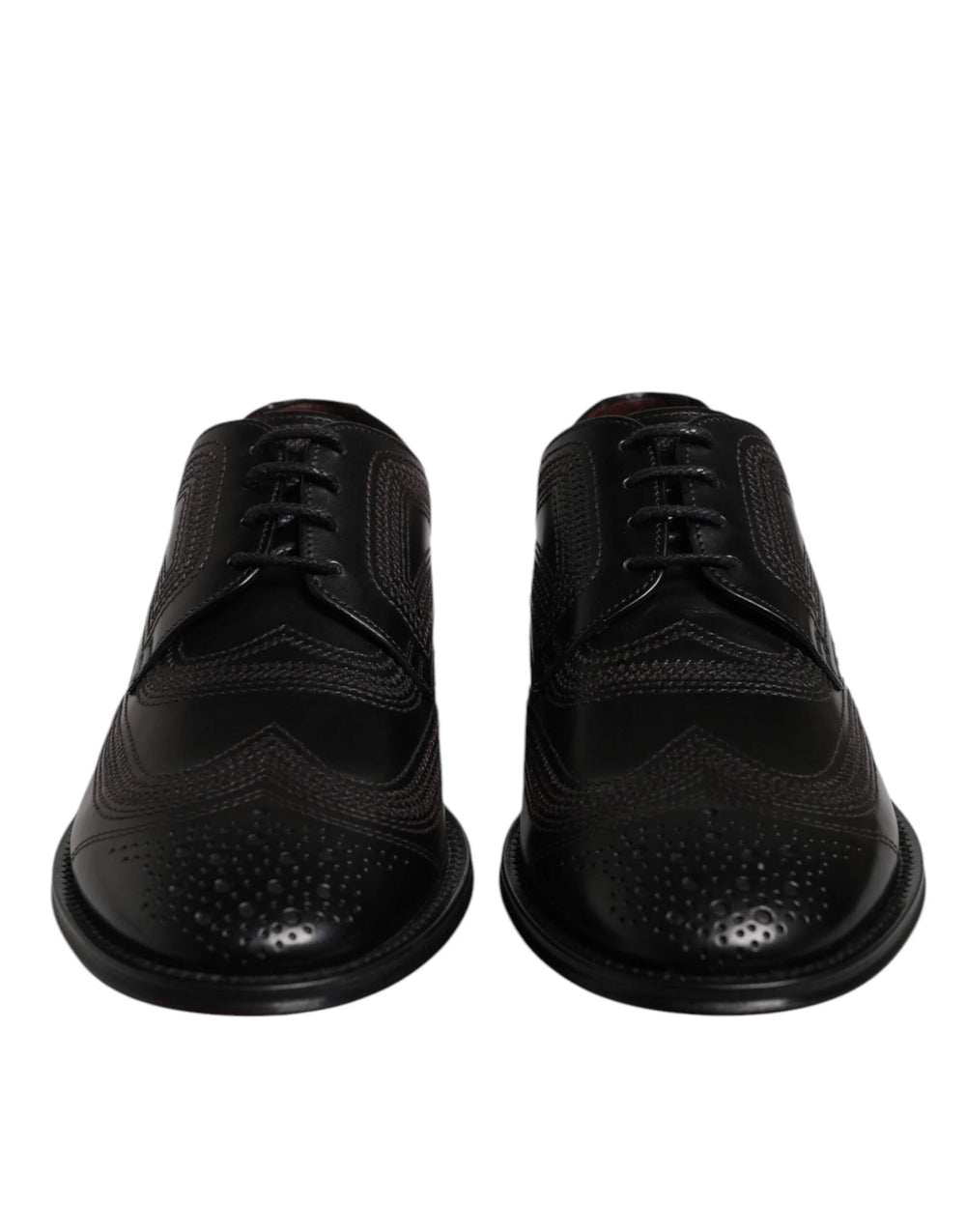 Dolce & Gabbana Black Embroidered Classic Leather Derby Dress Shoes - EU41/US8