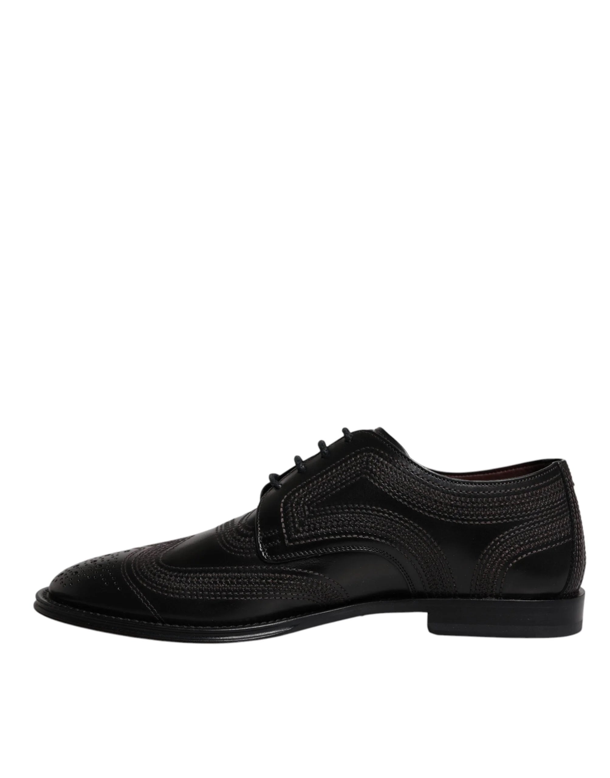 Dolce & Gabbana Black Embroidered Classic Leather Derby Dress Shoes - EU40/US7