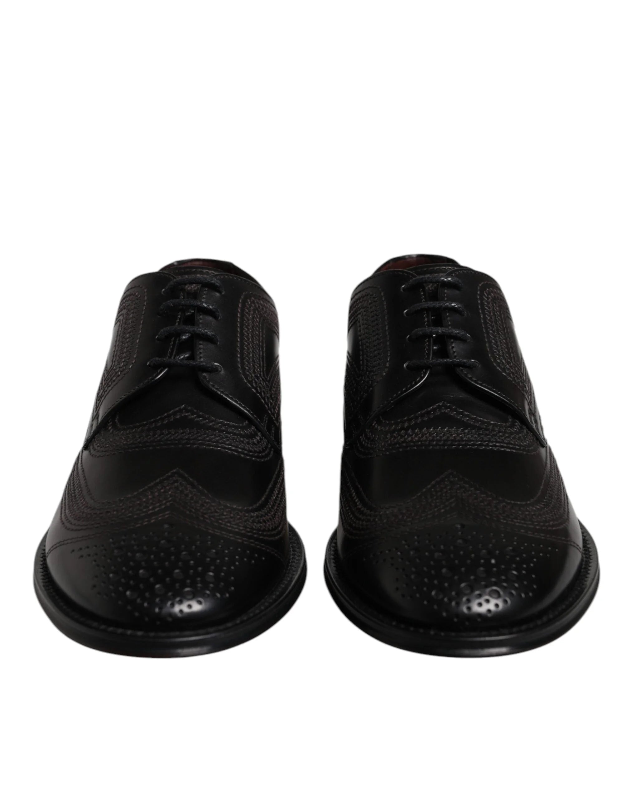 Dolce & Gabbana Black Embroidered Classic Leather Derby Dress Shoes - EU40/US7