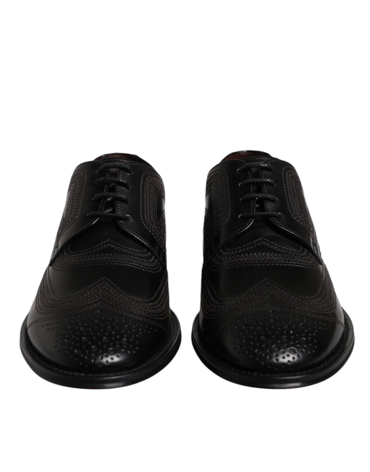 Dolce & Gabbana Black Embroidered Classic Leather Derby Dress Shoes - EU40/US7