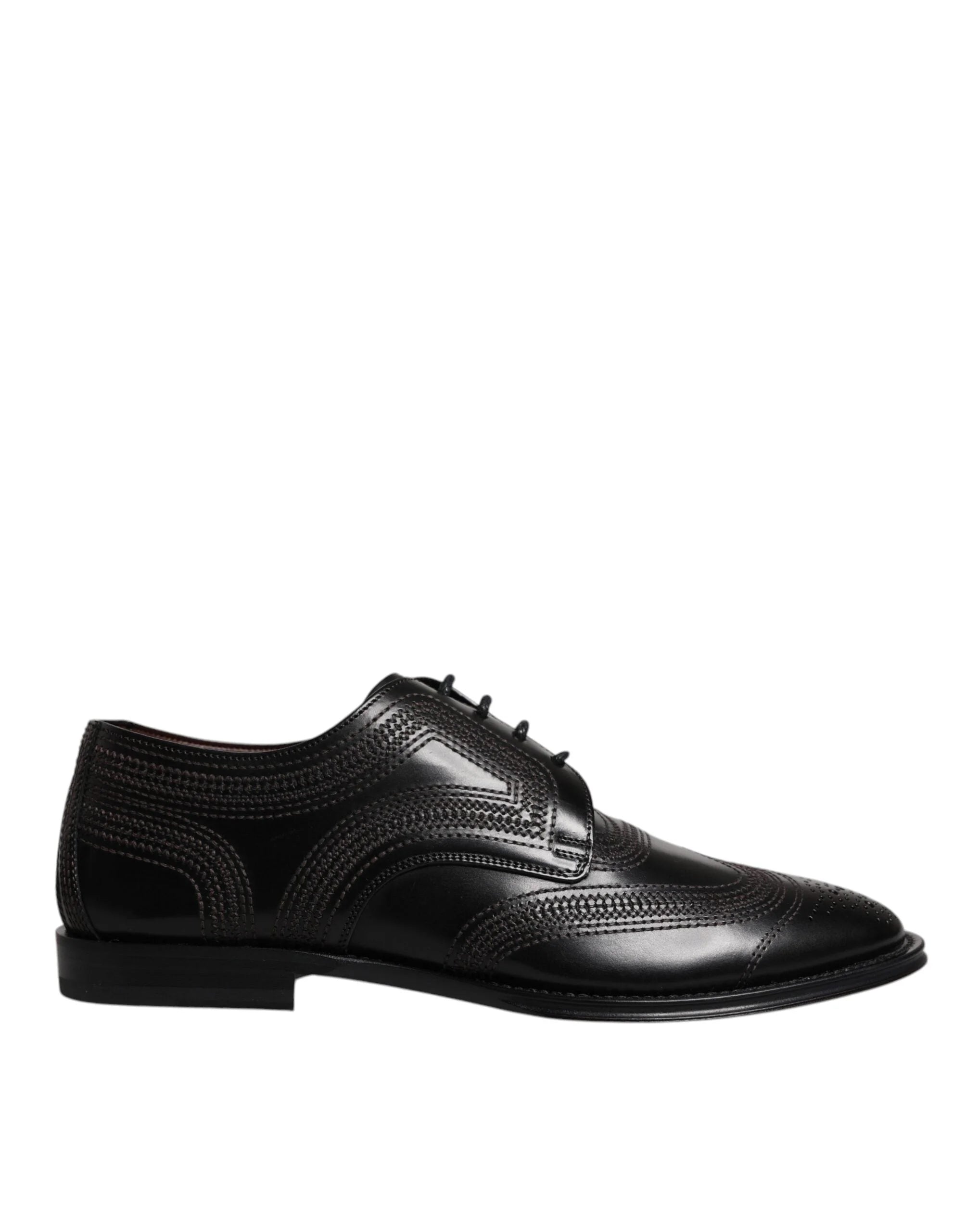 Dolce & Gabbana Black Embroidered Classic Leather Derby Dress Shoes - EU41/US8