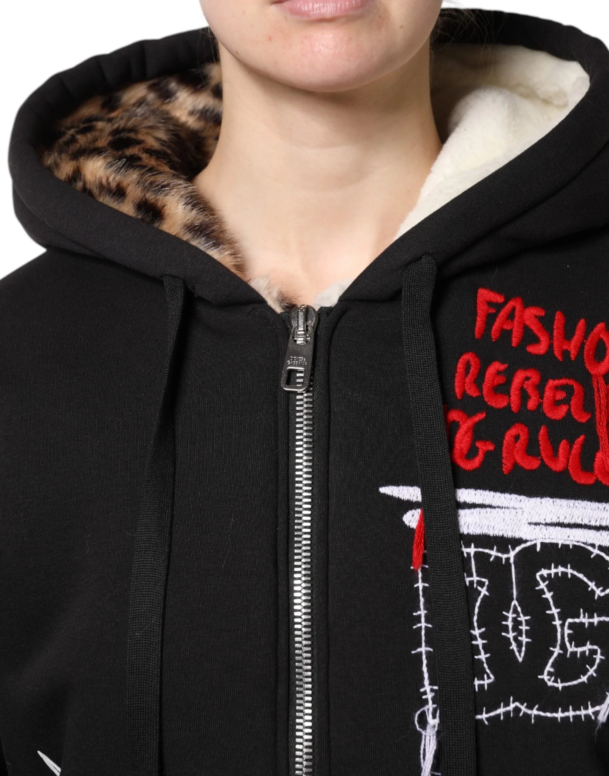 Dolce & Gabbana Black Embroidered Full Zip Hooded Jacket - IT40|S - Track Jackets