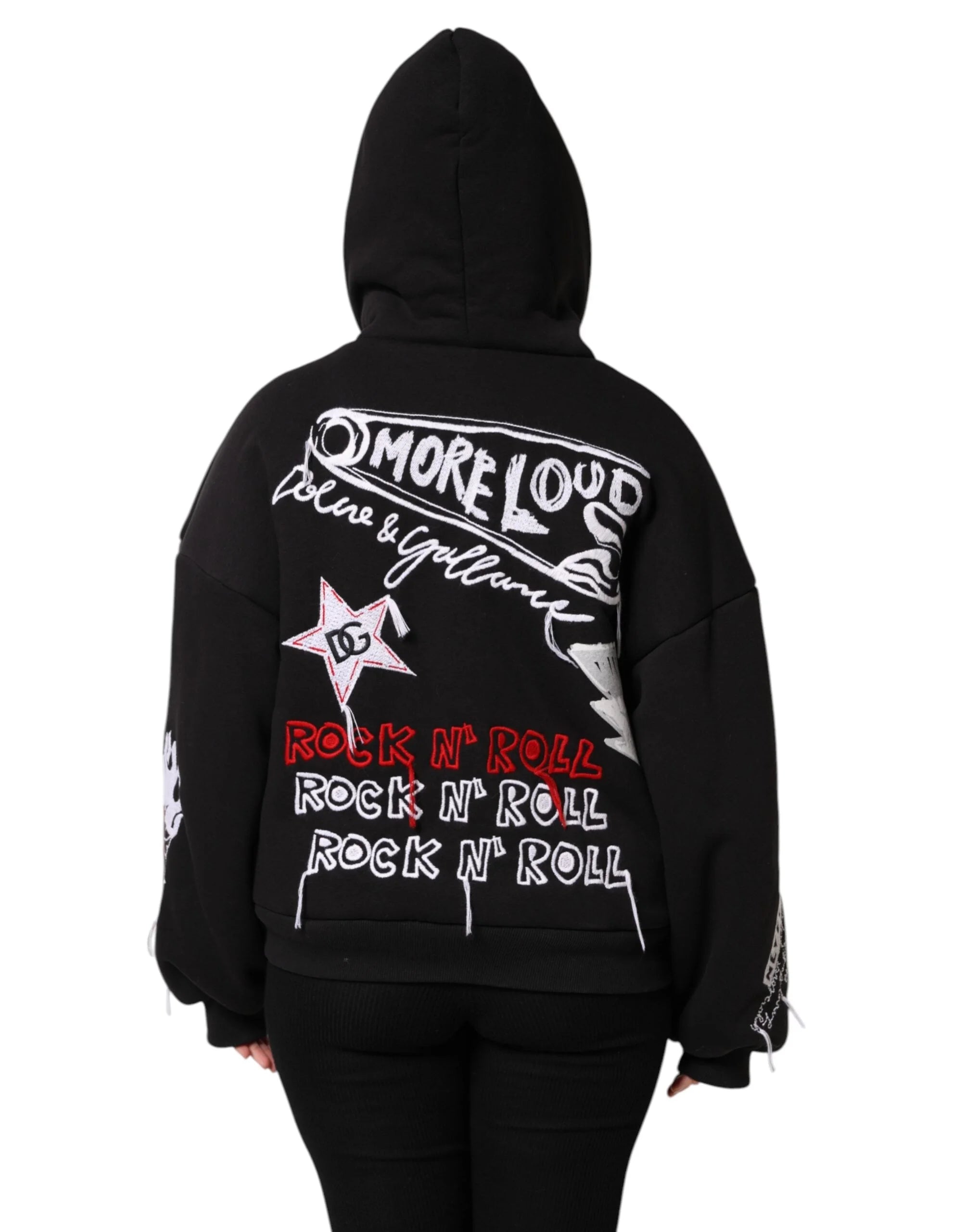 Dolce & Gabbana Black Embroidered Full Zip Hooded Jacket - IT40|S - Track Jackets