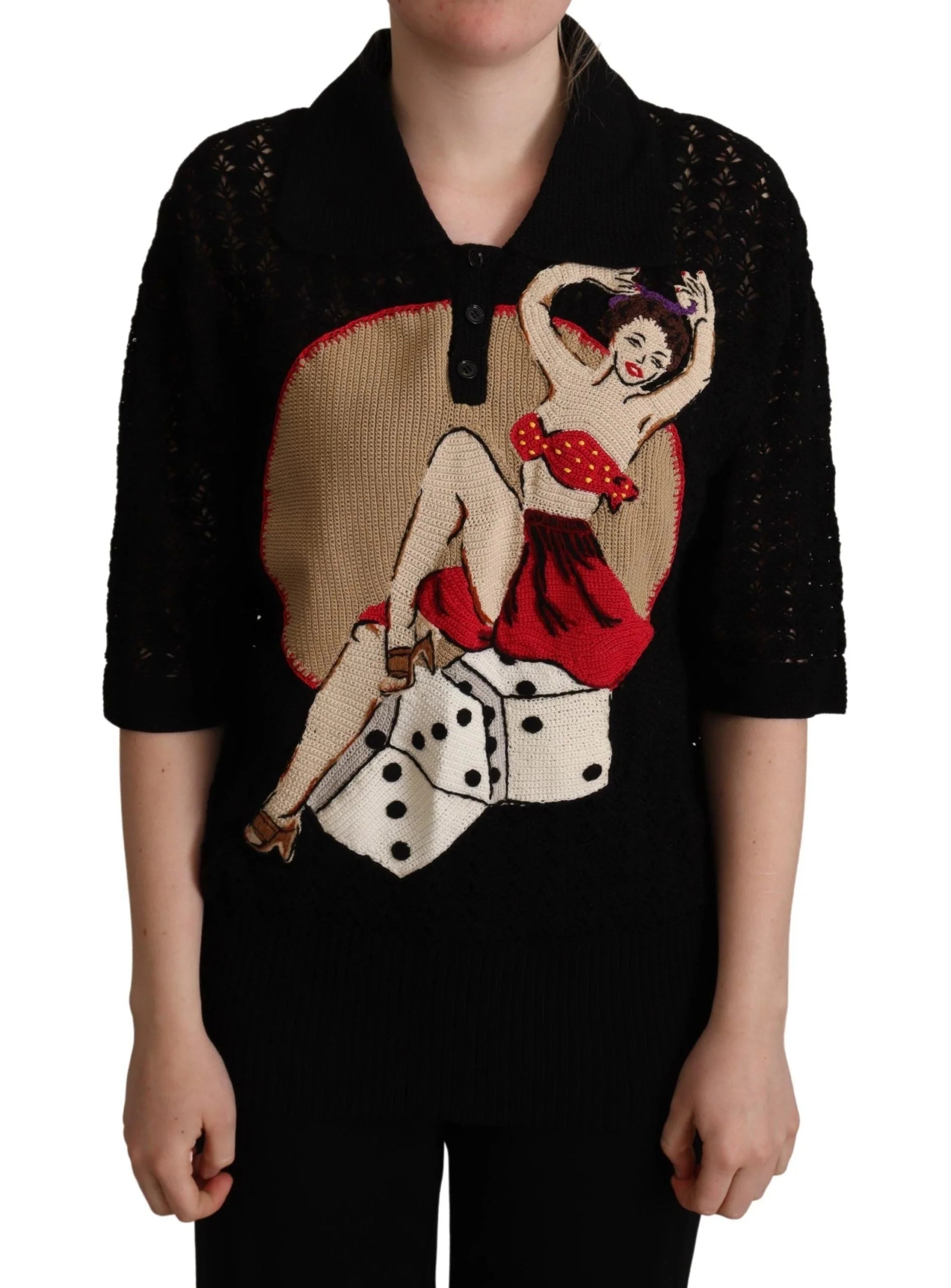 Dolce & Gabbana Black Embroidered Knitted Cotton Sweater - IT44|L - Sweaters