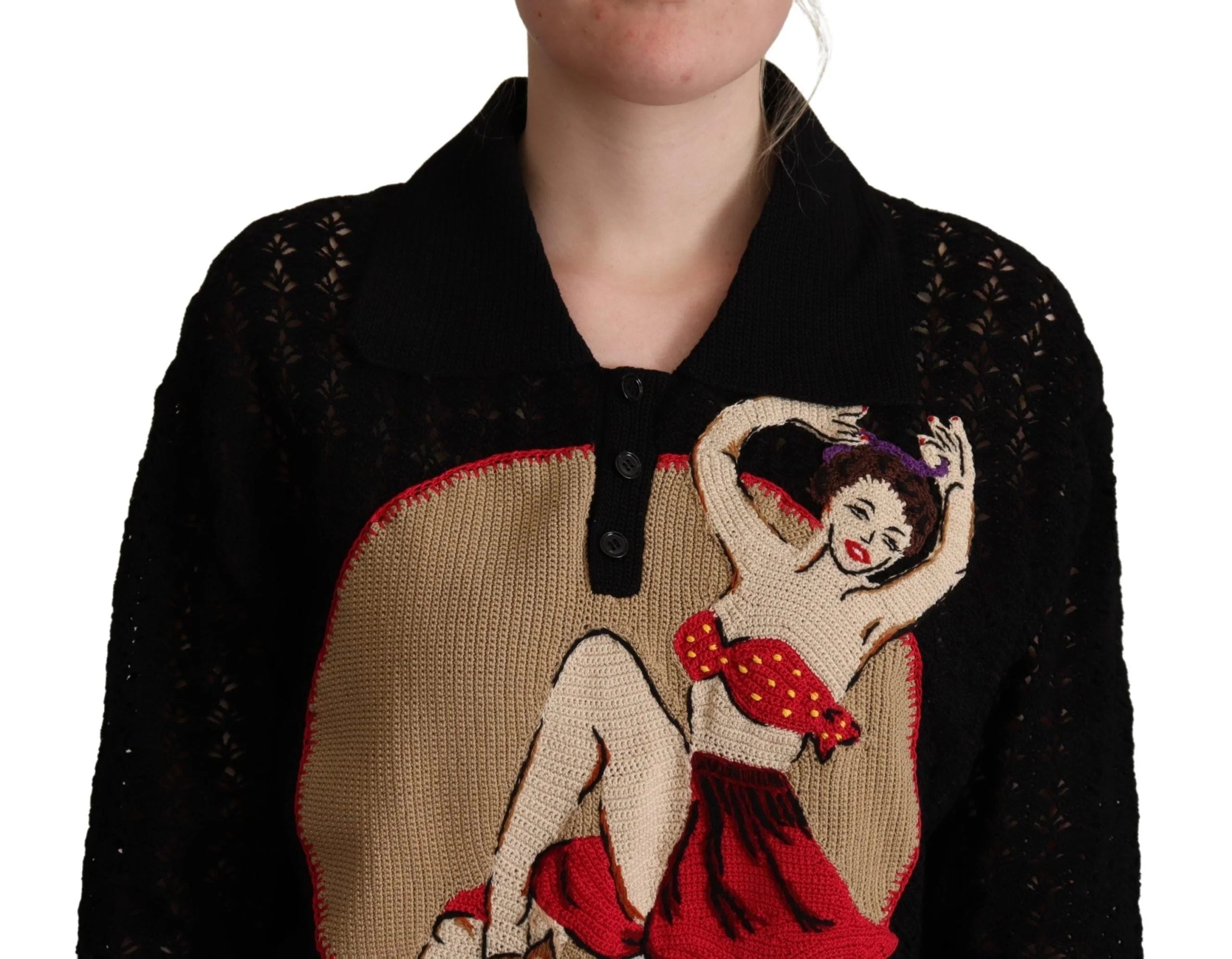 Dolce & Gabbana Black Embroidered Knitted Cotton Sweater - IT44|L - Sweaters