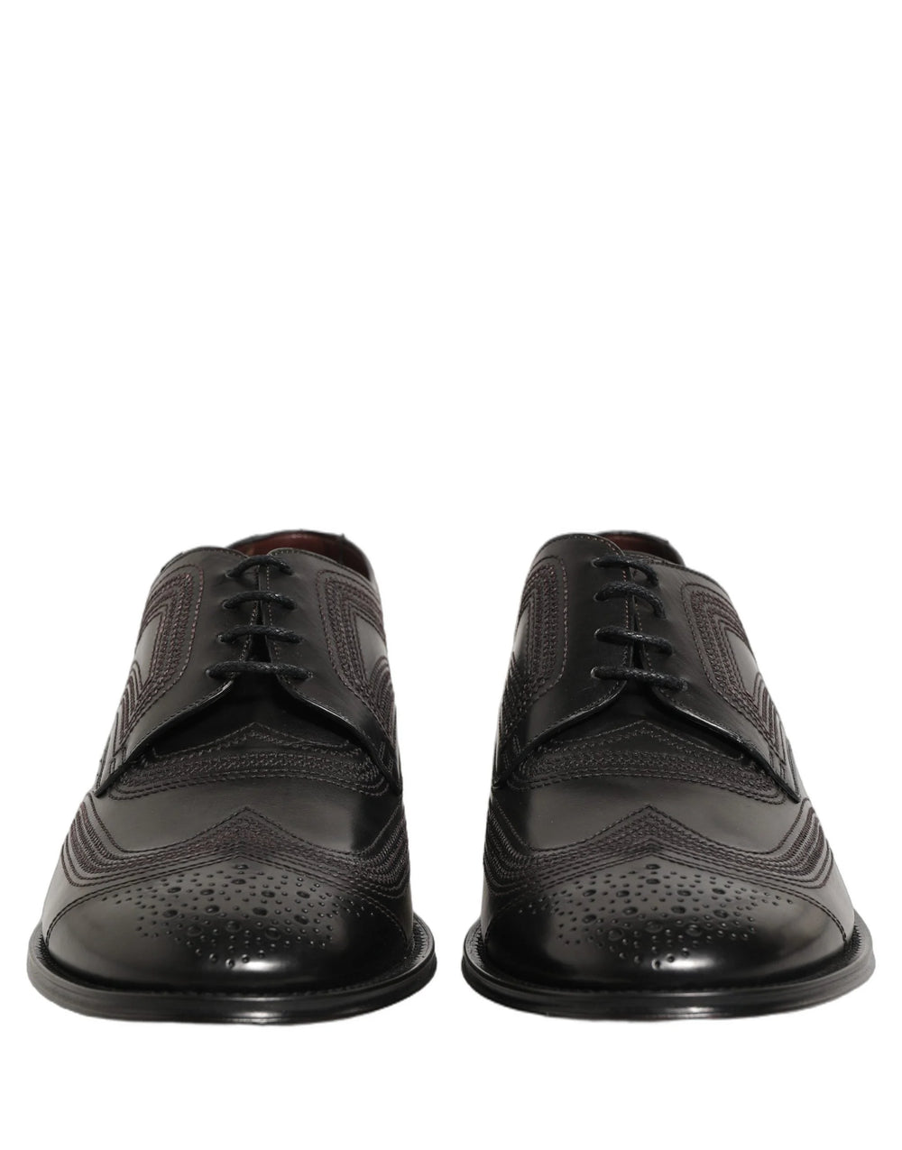 Dolce & Gabbana Black Embroidered Leather Derby Dress Shoes