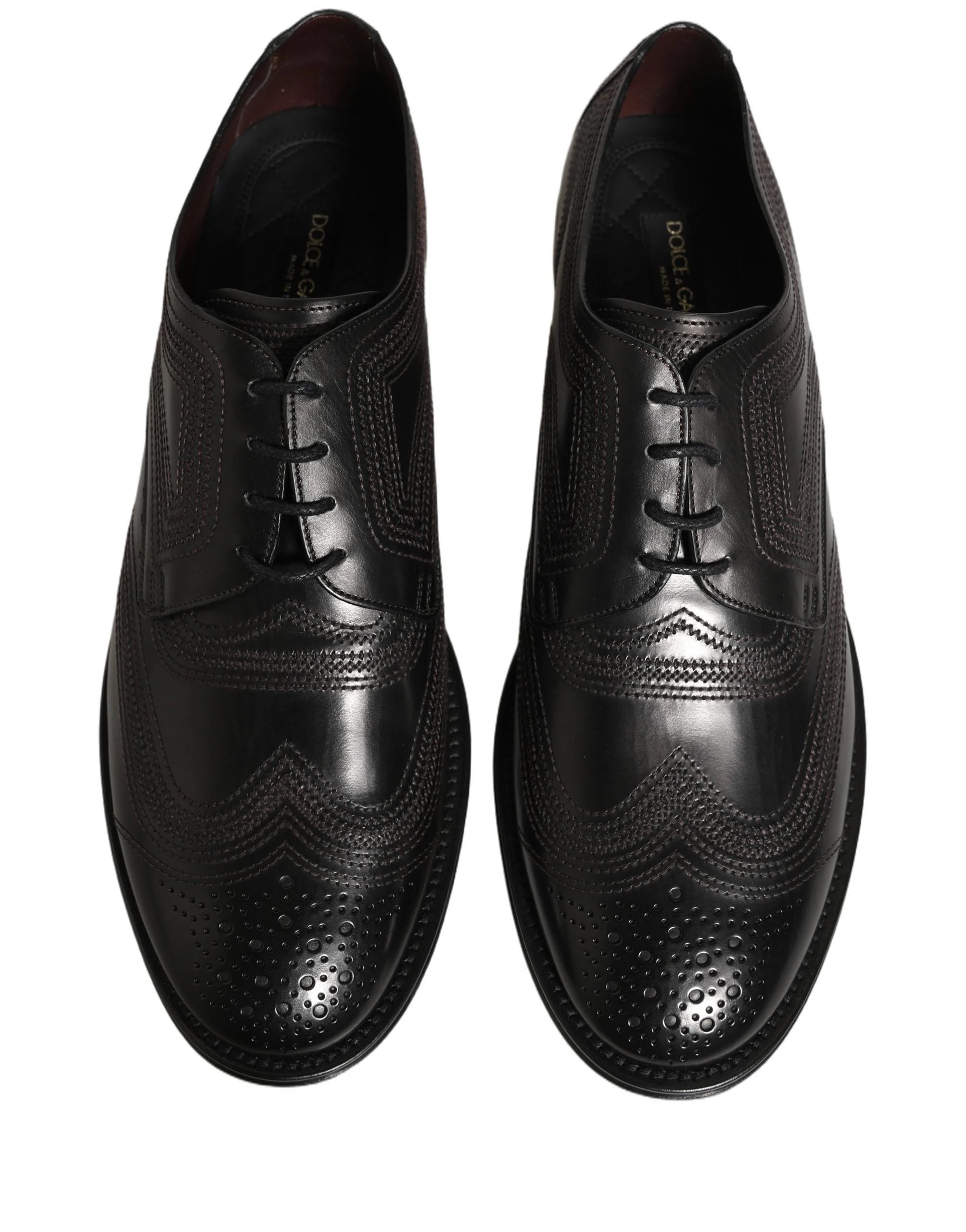 Dolce & Gabbana Black Embroidered Leather Derby Dress Shoes