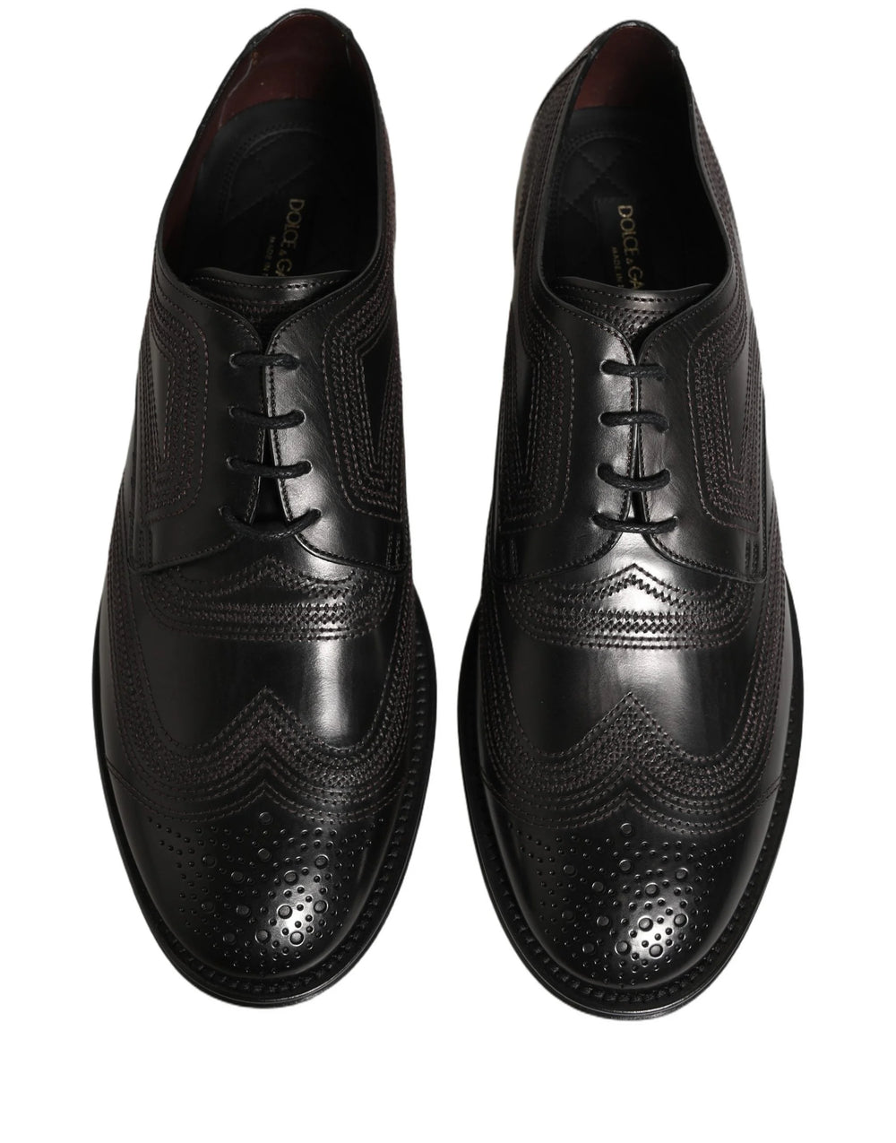 Dolce & Gabbana Black Embroidered Leather Derby Dress Shoes