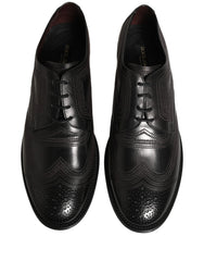 Dolce & Gabbana Black Embroidered Leather Derby Dress Shoes