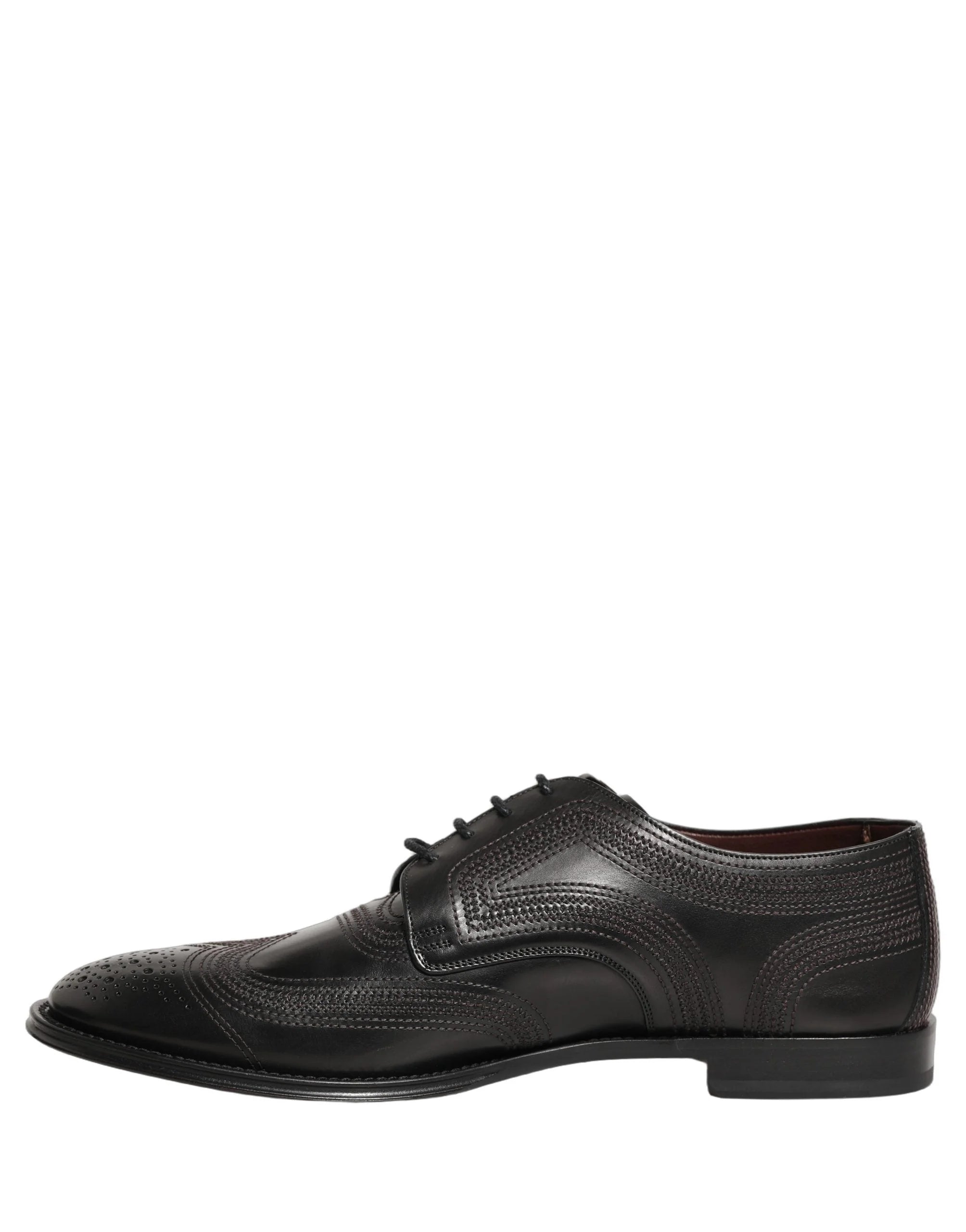 Dolce & Gabbana Black Embroidered Leather Derby Dress Shoes