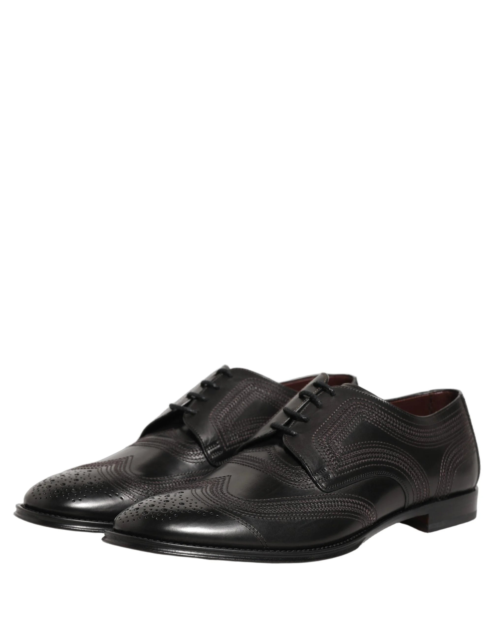 Dolce & Gabbana Black Embroidered Leather Derby Dress Shoes