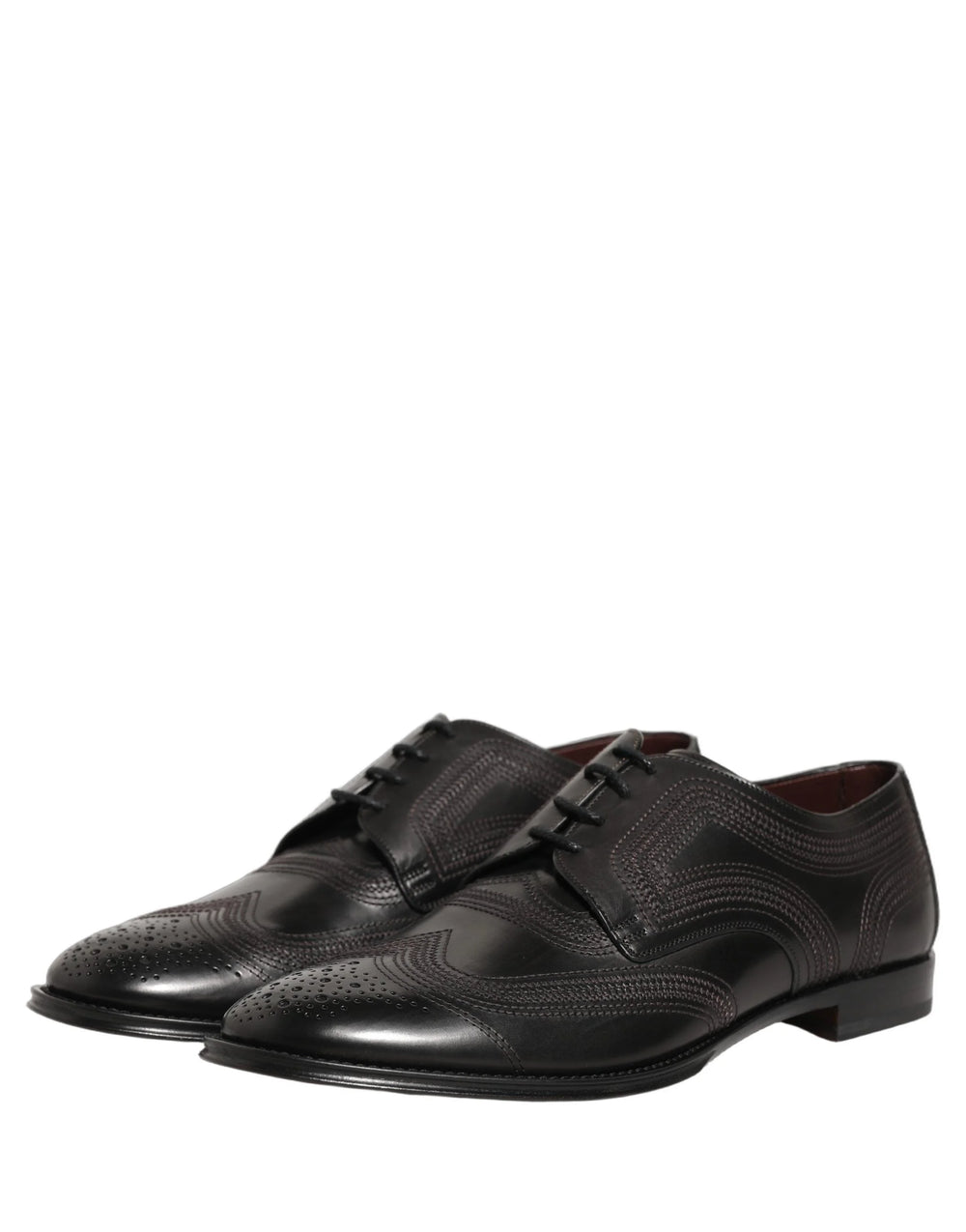 Dolce & Gabbana Black Embroidered Leather Derby Dress Shoes