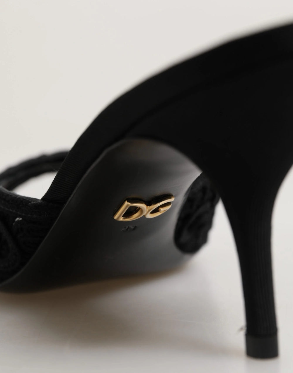 Dolce & Gabbana Black Embroidered Slip On Heels Slides Shoes