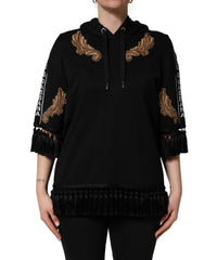 Dolce & Gabbana Black Embroidered Tassel Hooded Sweatshirt Sweater
