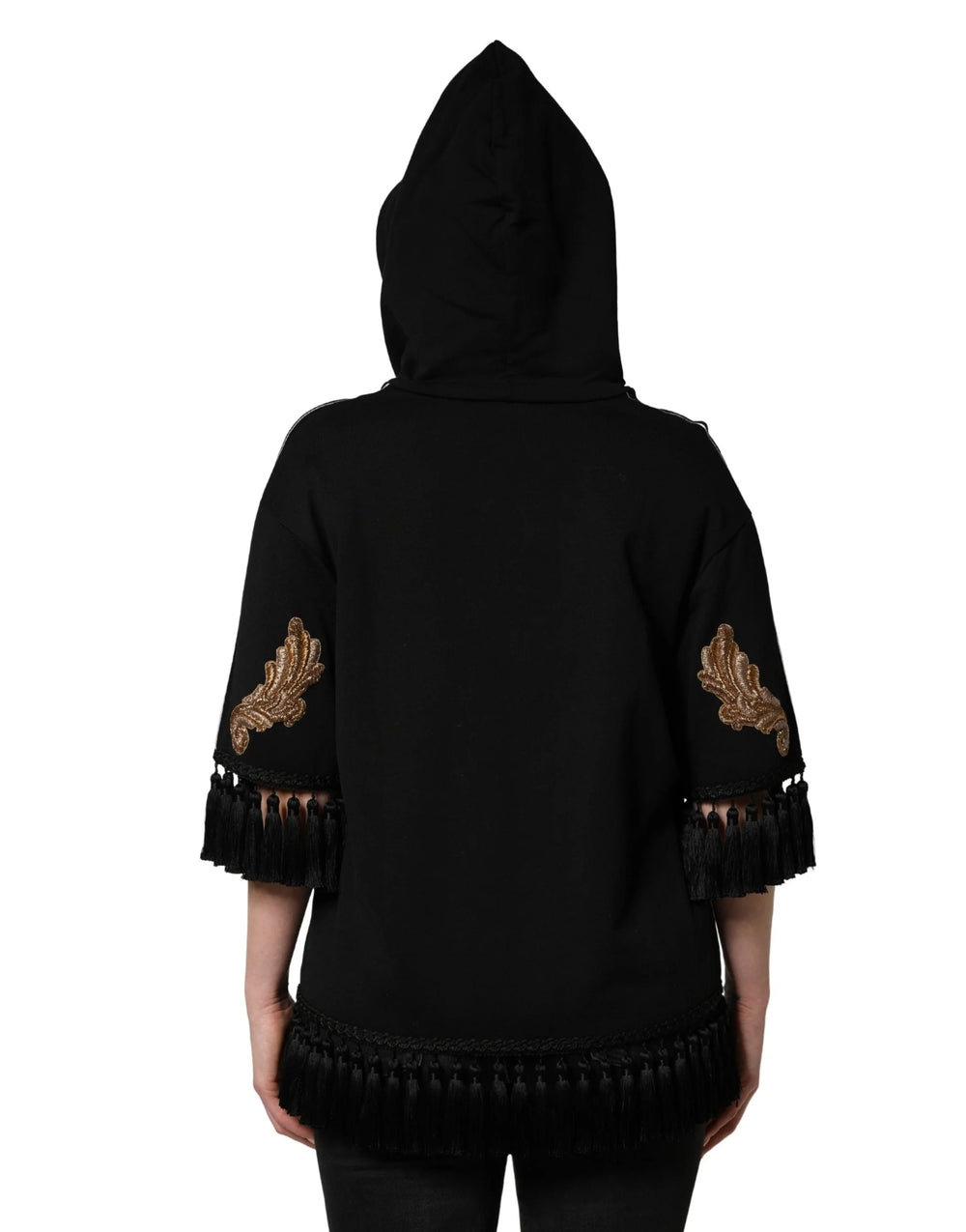 Dolce & Gabbana Black Embroidered Tassel Hooded Sweatshirt Sweater