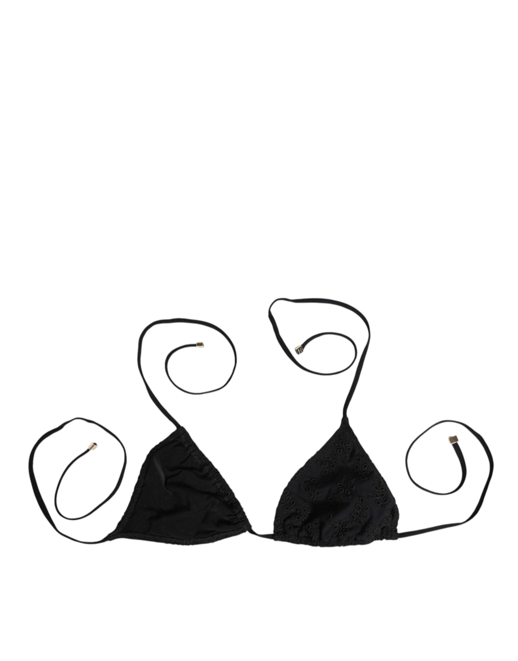Dolce & Gabbana Black Embroidered Triangle Swimwear Underwear - IT2 | S - Swimwear Tops