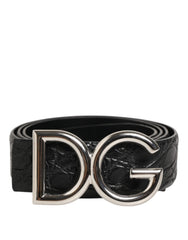 Dolce & Gabbana Black Exotic Leather DG Logo Buckle Belt - Belts