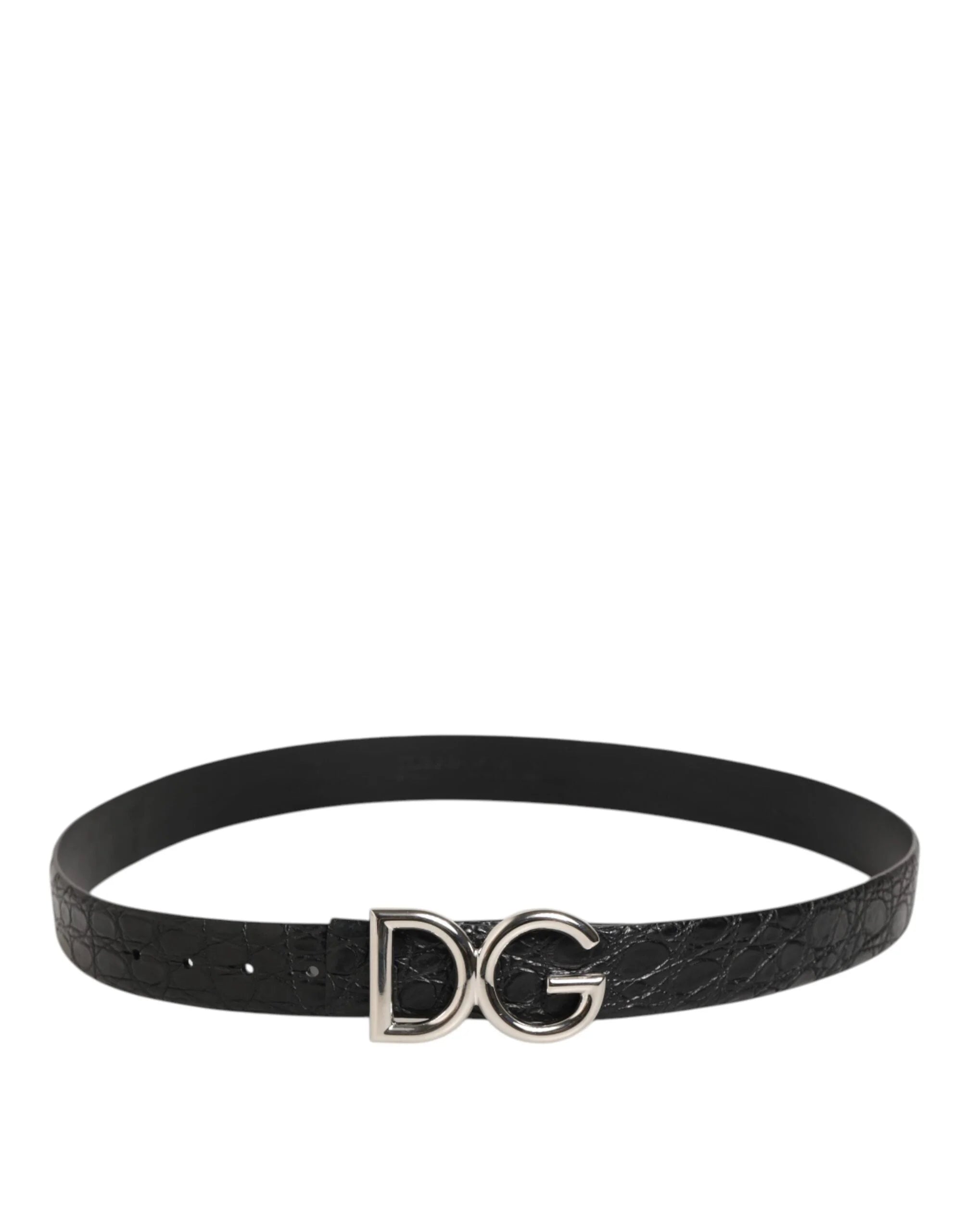 Dolce & Gabbana Black Exotic Leather DG Logo Buckle Belt - Belts
