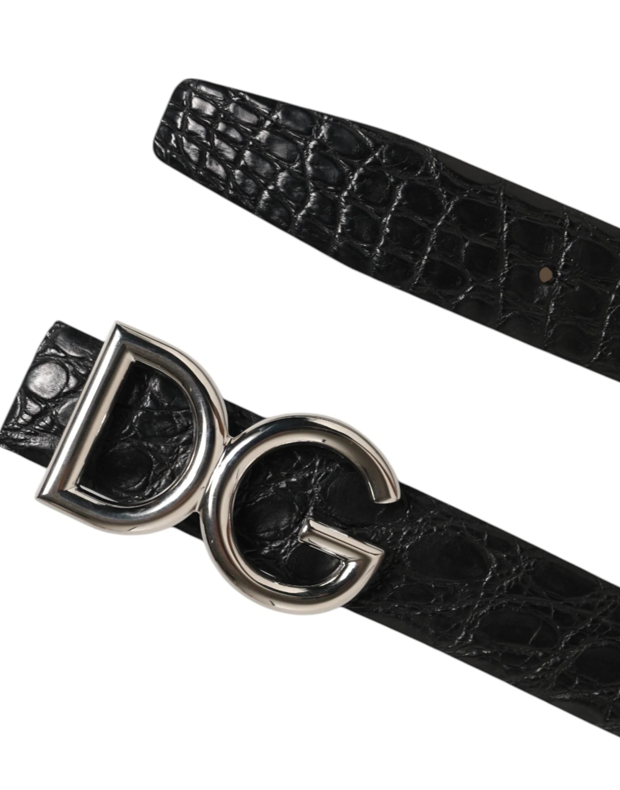Dolce & Gabbana Black Exotic Leather DG Logo Buckle Belt - Belts
