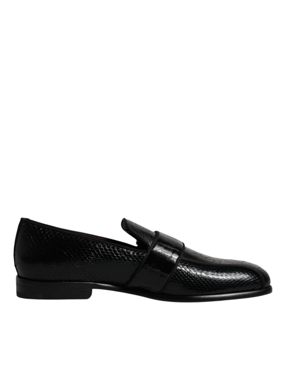Dolce & Gabbana Black Exotic Leather DG Logo Loafers Formal Dress Shoes - Flats