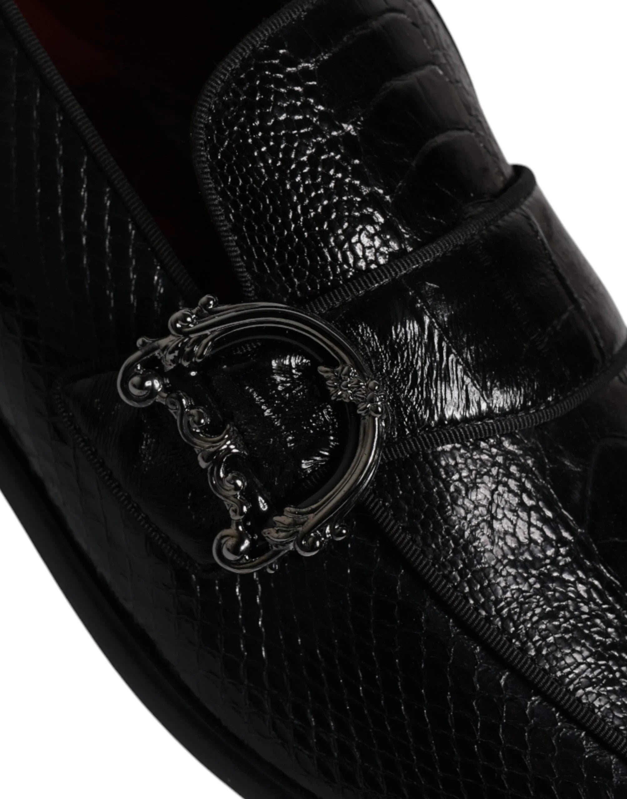 Dolce & Gabbana Black Exotic Leather DG Logo Loafers Formal Dress Shoes - Flats