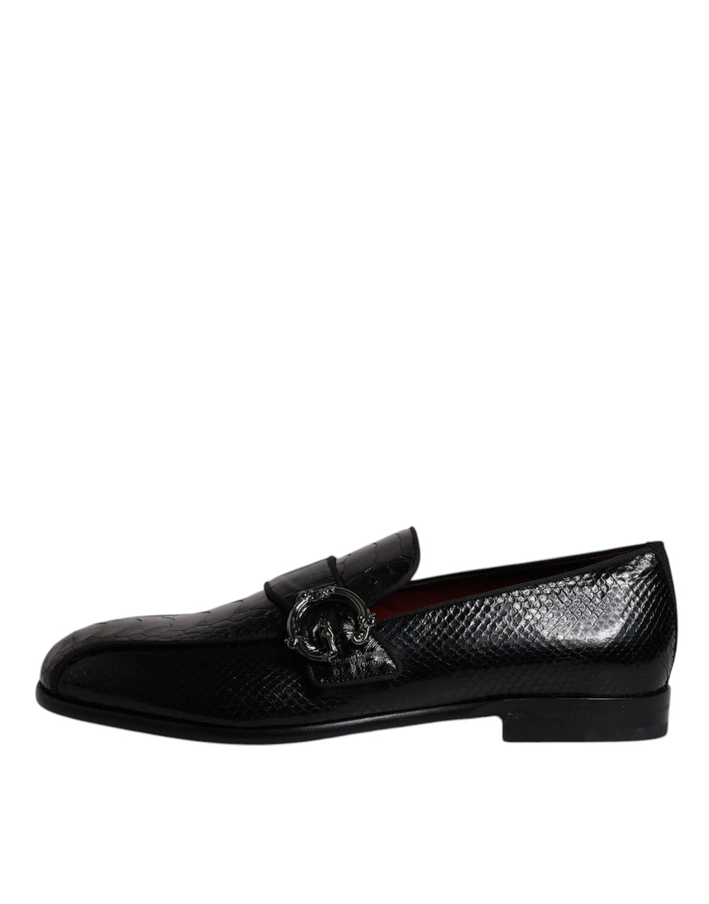 Dolce & Gabbana Black Exotic Leather DG Logo Loafers Formal Dress Shoes - Flats