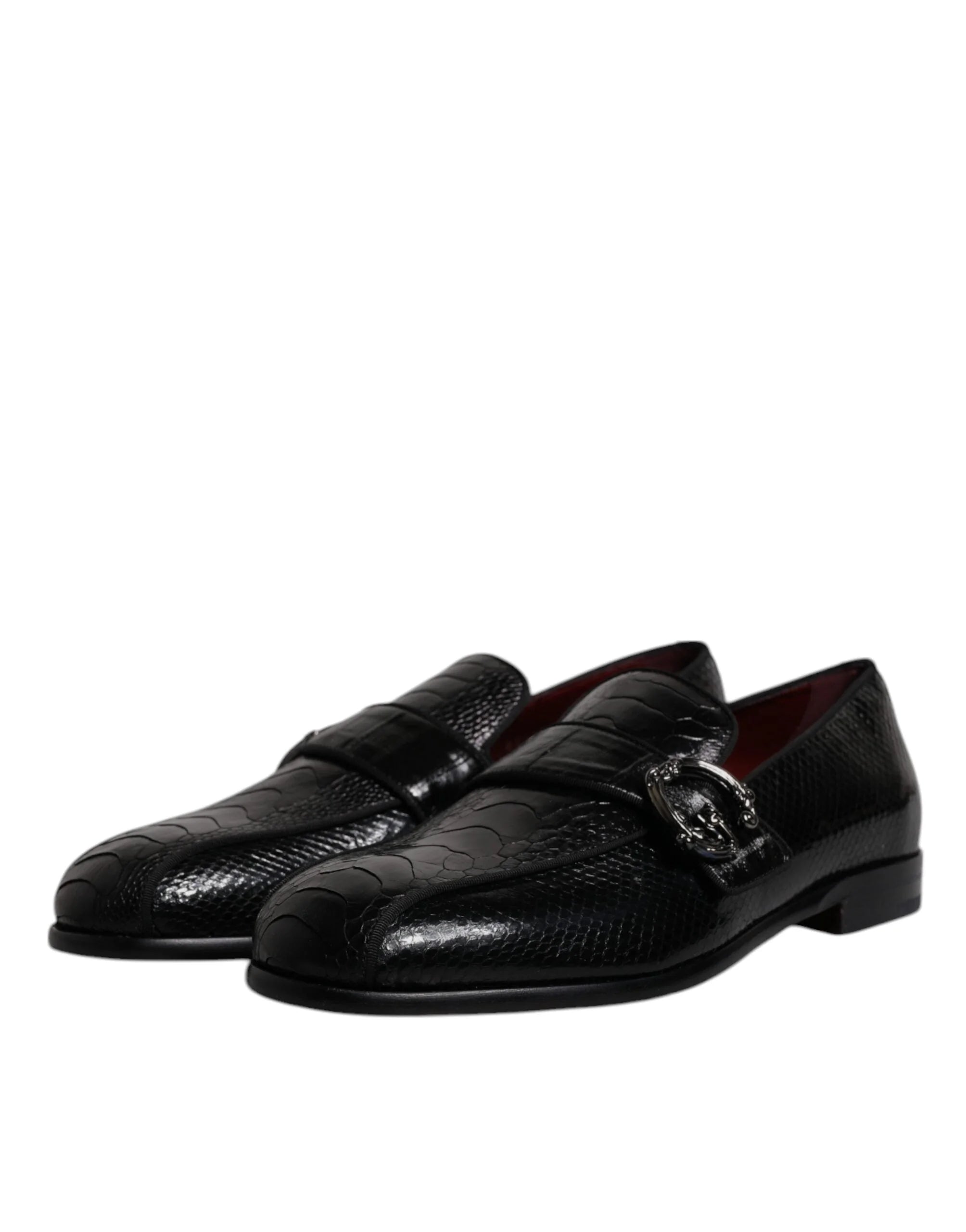 Dolce & Gabbana Black Exotic Leather DG Logo Loafers Formal Dress Shoes - Flats