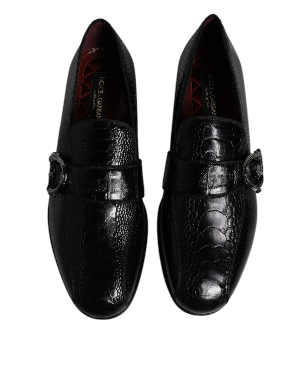 Dolce & Gabbana Black Exotic Leather DG Logo Loafers Formal Dress Shoes - Flats