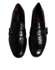 Dolce & Gabbana Black Exotic Leather DG Logo Loafers Formal Dress Shoes - Flats