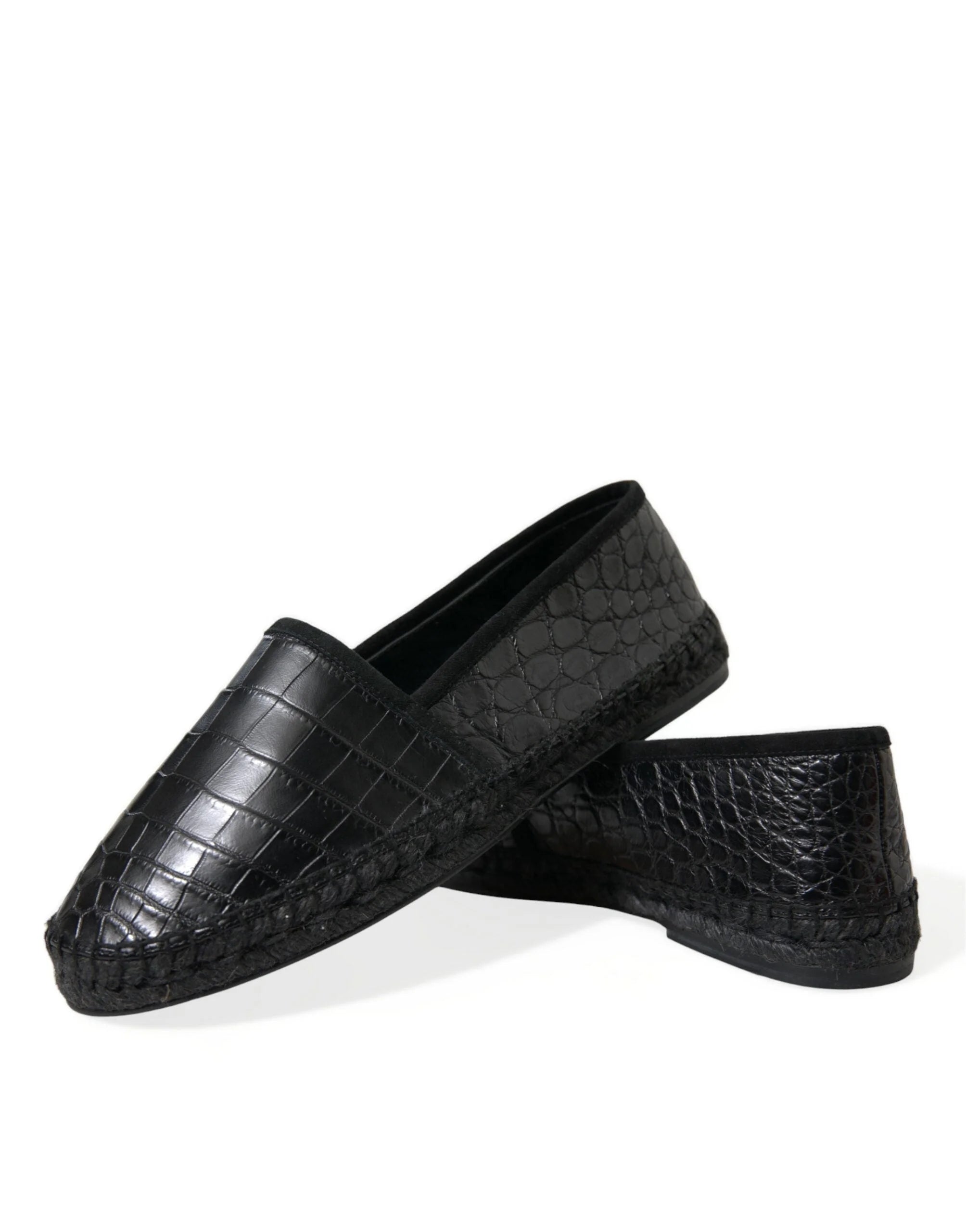 Dolce & Gabbana Black Exotic Leather Espadrilles Slip On Shoes - EU43/US10 - Flats