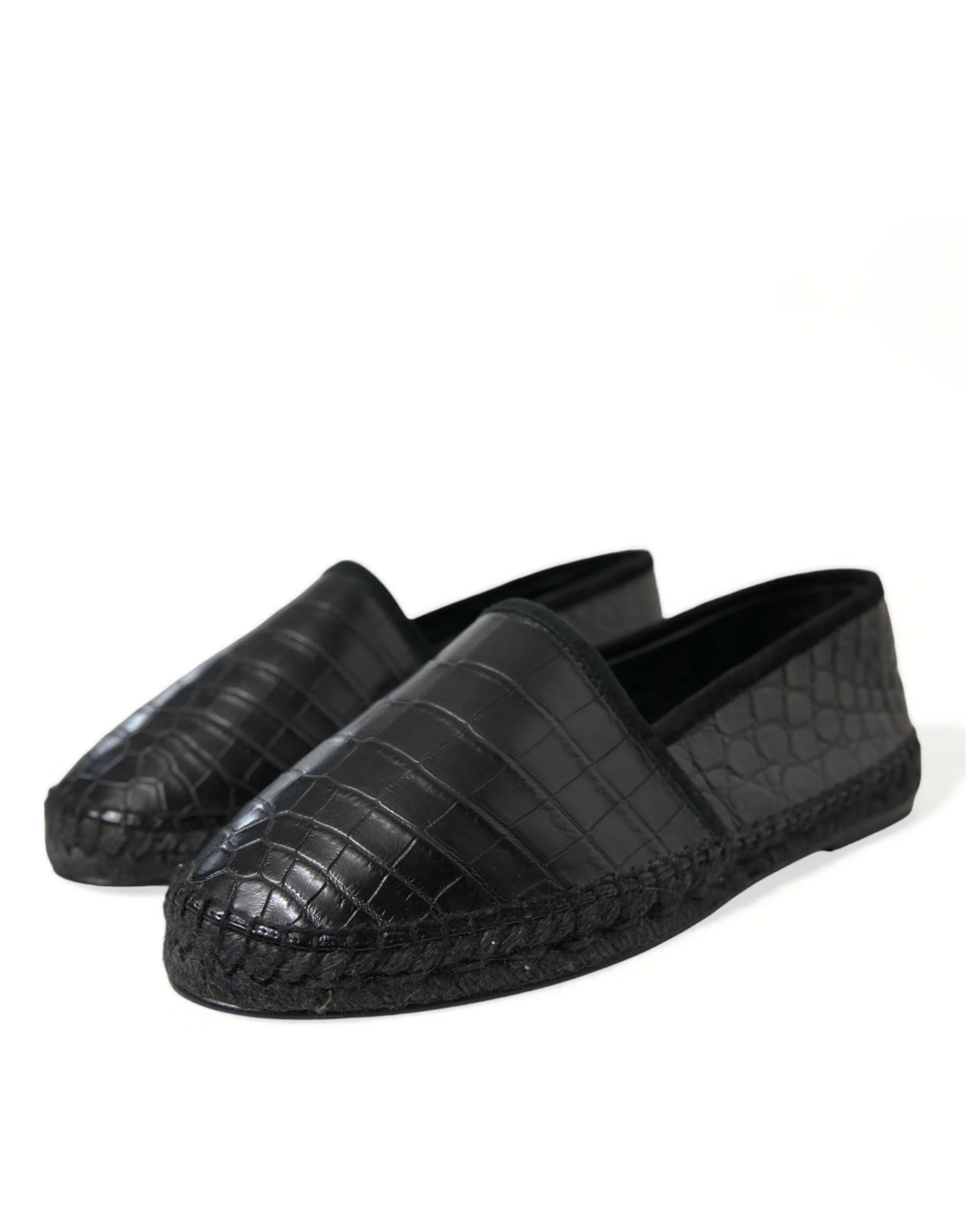 Dolce & Gabbana Black Exotic Leather Espadrilles Slip On Shoes - EU43/US10 - Flats