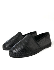 Dolce & Gabbana Black Exotic Leather Espadrilles Slip On Shoes - EU43/US10 - Flats