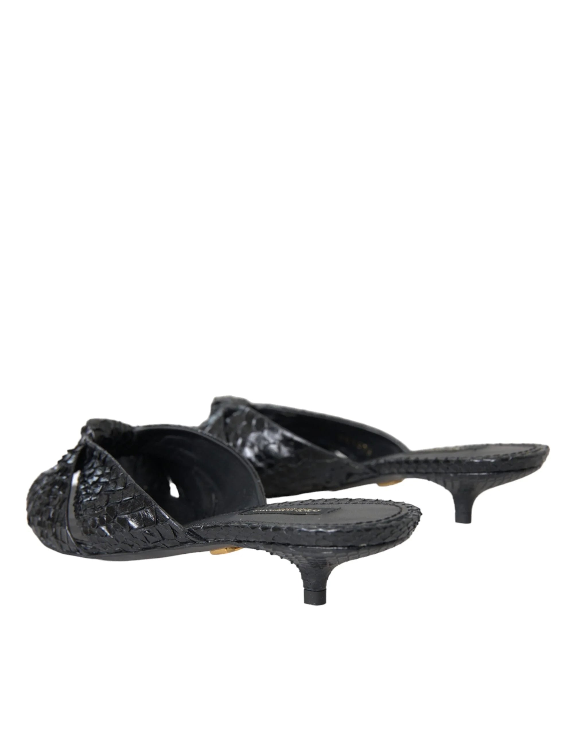 Dolce & Gabbana Black Exotic Leather Heels Slides Shoes - Sandals