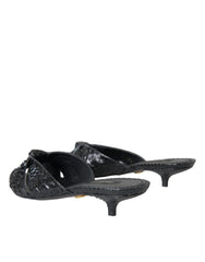 Dolce & Gabbana Black Exotic Leather Heels Slides Shoes - Sandals