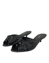 Dolce & Gabbana Black Exotic Leather Heels Slides Shoes - Sandals