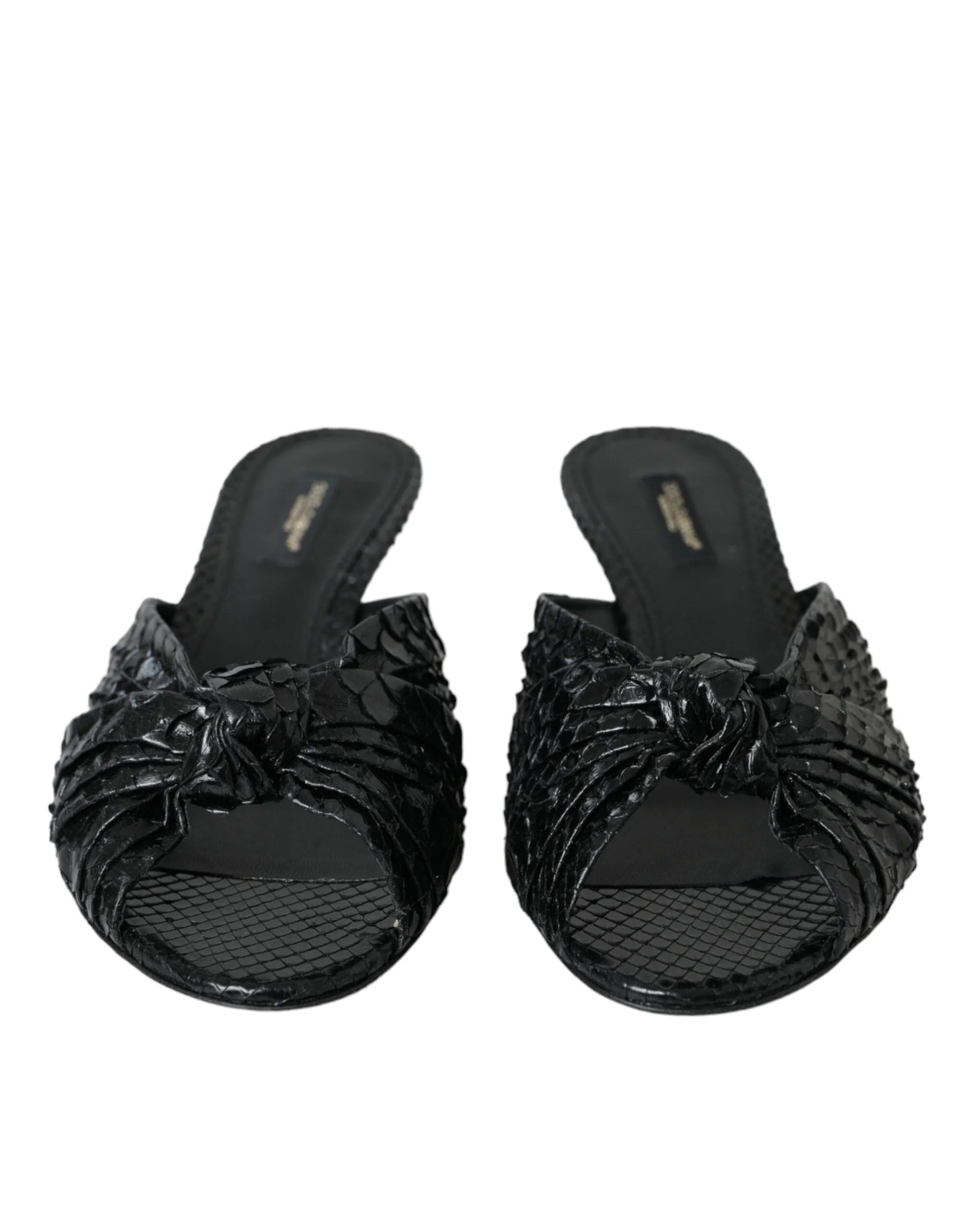 Dolce & Gabbana Black Exotic Leather Heels Slides Shoes - Sandals