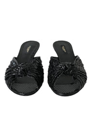 Dolce & Gabbana Black Exotic Leather Heels Slides Shoes - Sandals