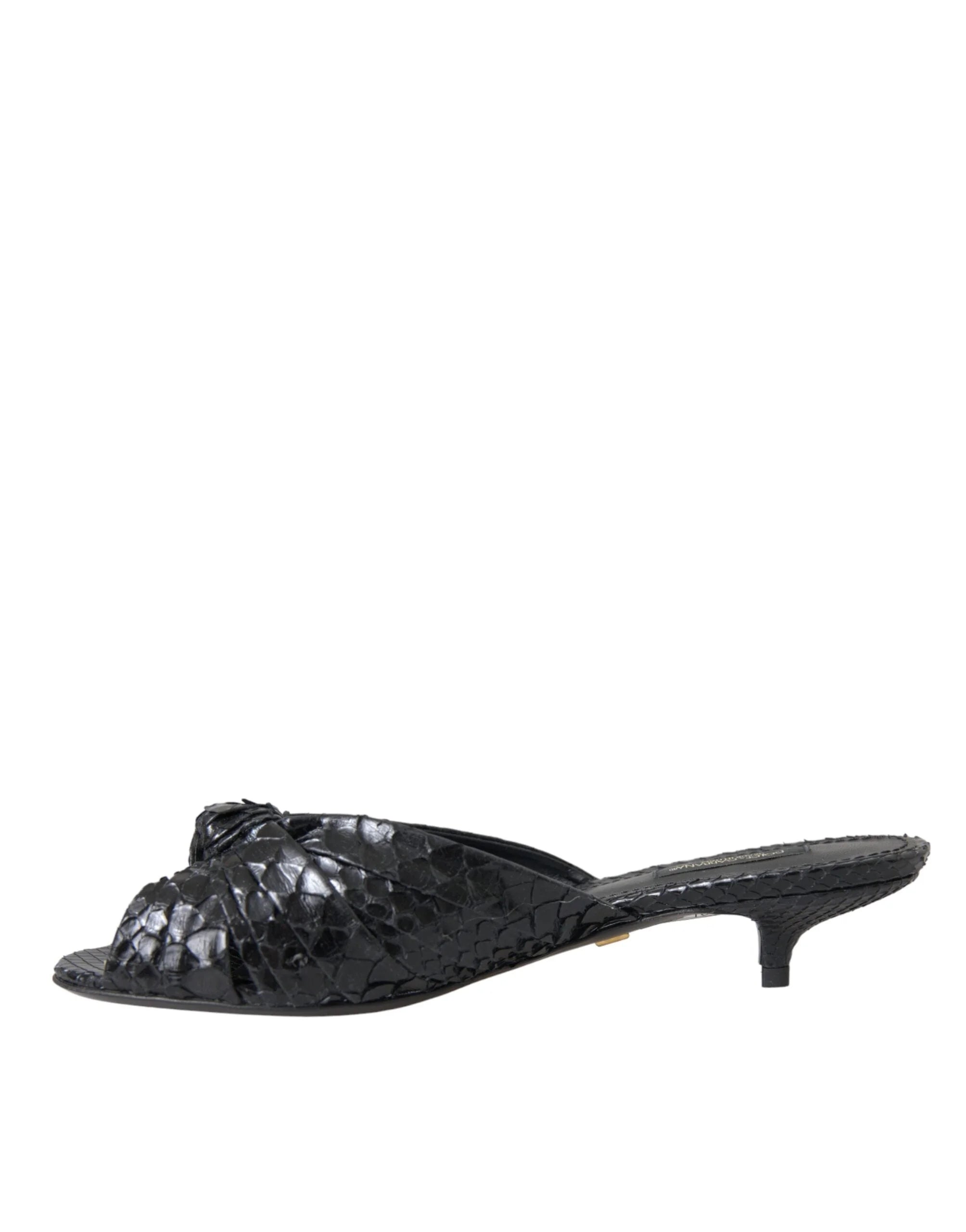 Dolce & Gabbana Black Exotic Leather Heels Slides Shoes - Sandals